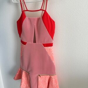 Three Floor Red and Pink Dress